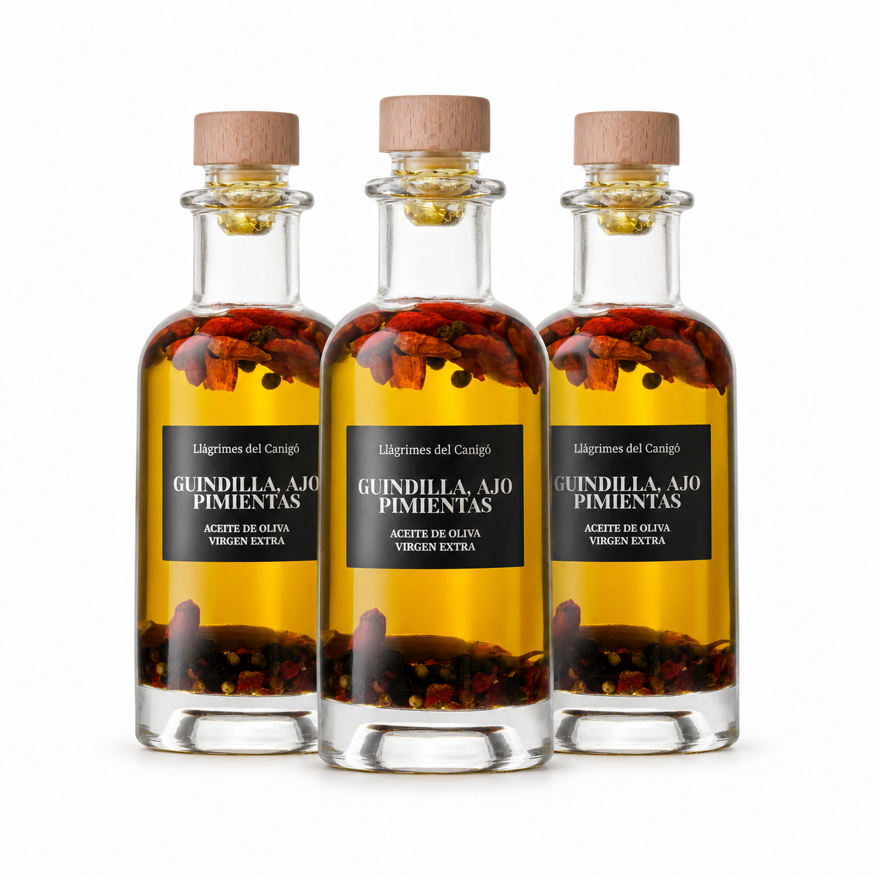 Pack 3× Oli Picant amb Bitxo, All i Pebres 250 ml